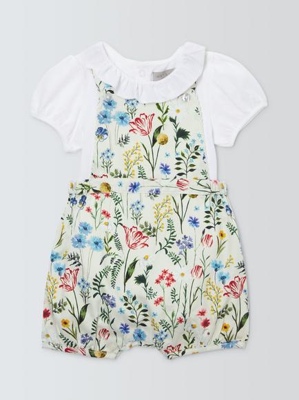 John Lewis Heirloom Collection Baby Floral Romper & Bodysuit Set, Multi Floral, Multi Floral
