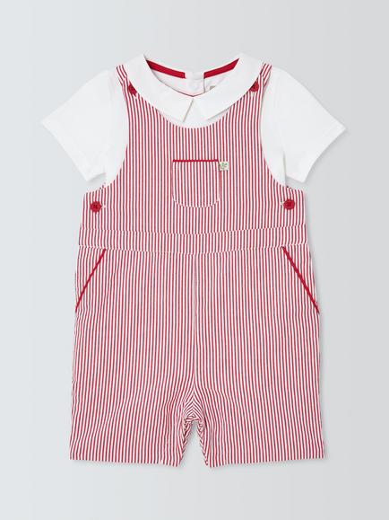 John Lewis Heirloom Collection Baby Stripe Dungarees & Bodysuit Set, Samba, Samba