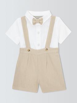 John Lewis Heirloom Collection Baby Linen Rich Shorts with Braces & Shirt Set, Humus, Humus