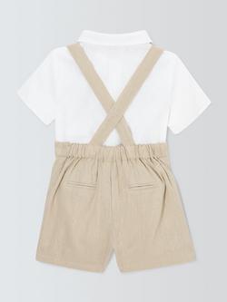 John Lewis Heirloom Collection Baby Linen Rich Shorts with Braces & Shirt Set, Humus - view 2, Humus