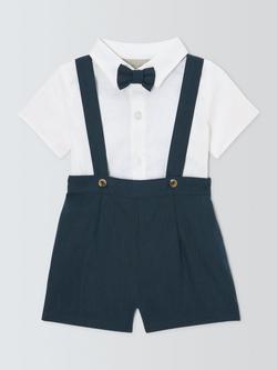 John Lewis Heirloom Collection Baby Linen Blend Shorts with Braces & Shirt Set, Dark Sapphire, Dark Sapphire