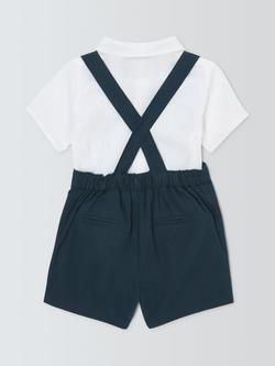 John Lewis Heirloom Collection Baby Linen Blend Shorts with Braces & Shirt Set, Dark Sapphire - view 2, Dark Sapphire