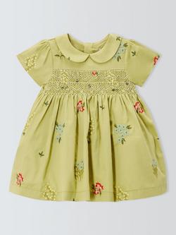 John Lewis Heirloom Collection Baby Floral Hand Smocked Embroidery Dress, Leek Green, Leek Green
