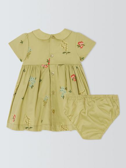 John Lewis Heirloom Collection Baby Floral Hand Smocked Embroidery Dress, Leek Green - view 2, Leek Green