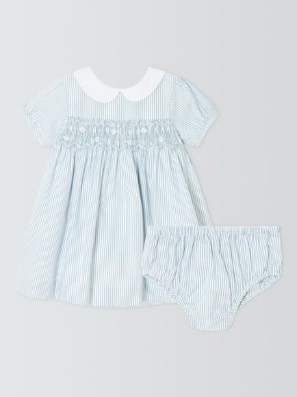 John Lewis Heirloom Collection Baby Stripe Dress & Bloomers Set, Ether, Ether