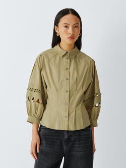 AND/OR Valentine Cut Out Sleeve Shirt, Light Khaki, Light Khaki