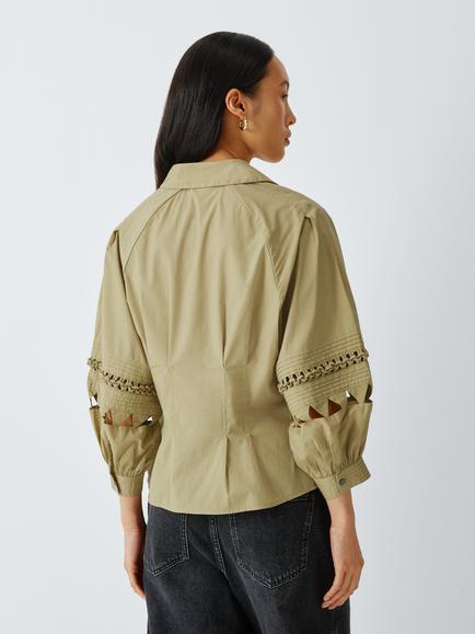 AND/OR Valentine Cut Out Sleeve Shirt, Light Khaki - view 2, Light Khaki