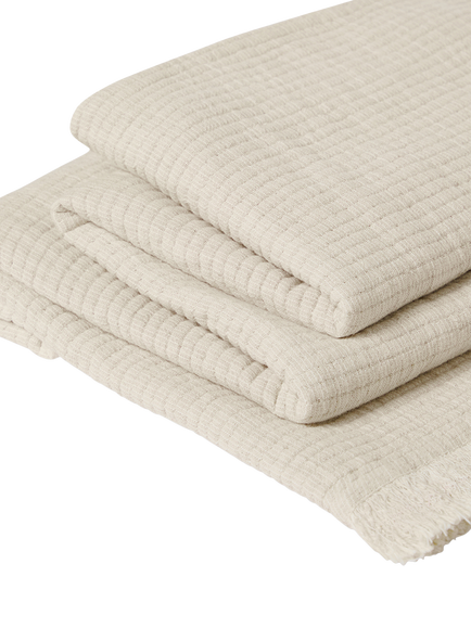 Piglet in Bed Cotton Textured Throw - view 2, Oatmeal