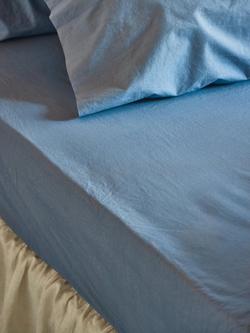 Piglet in Bed Washed Cotton Percale Fitted Sheet, Cove Blue