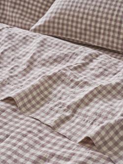 Piglet in Bed Gingham Linen Blend Flat Sheet, Elderberry