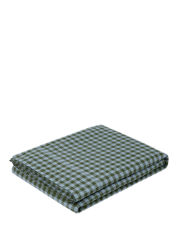 Piglet in Bed Colour Drenched Gingham Linen Flat Sheet - view 2, Fern Green/Dusk Blue