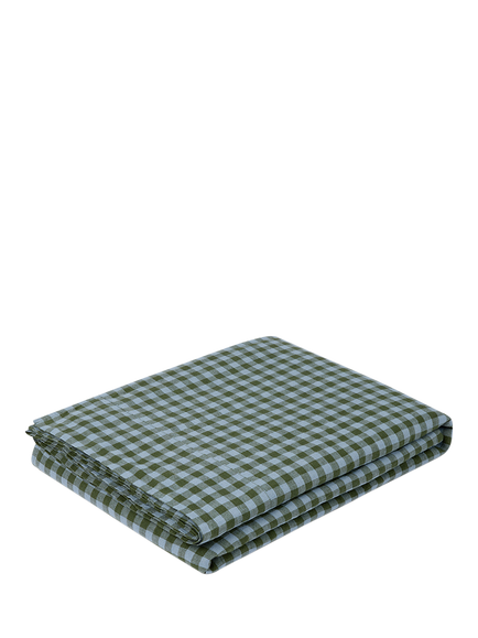 Piglet in Bed Colour Drenched Gingham Linen Flat Sheet - view 2, Fern Green/Dusk Blue
