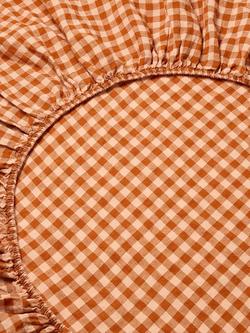Piglet in Bed Colour Drench Gingham Linen Blend Fitted Sheet - view 2, Cinnamon/Peach