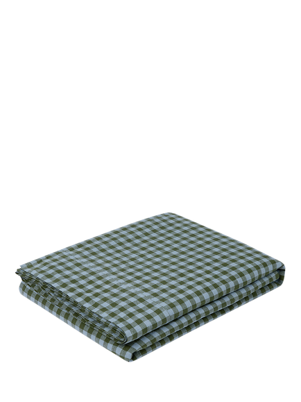 Piglet in Bed Colour Drenched Gingham Linen Blend Flat Sheet - view 2, Fern Green/Dusk Blue