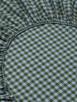 Piglet in Bed Colour Drenched Gingham Linen Fitted Sheet - view 2, Fern Green/Dusk Blue