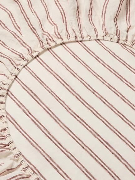 Piglet in Bed Kemptown Stripe Linen Blend Fitted Sheet - view 2, Rhubarb