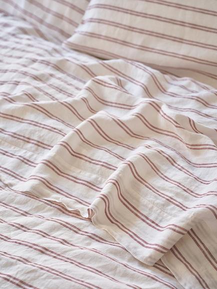 Piglet in Bed Kemptown Stripe Linen Blend Flat Sheet, Rhubarb