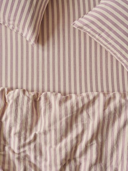 Piglet in Bed Pembroke Stripe Linen Blend Fitted Sheet, Elderberry