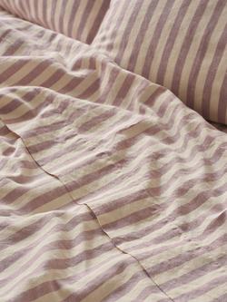 Piglet in Bed Pembroke Stripe Linen Blend Flat Sheet, Elderberry