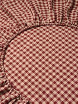 Piglet in Bed Gingham Linen Blend Fitted Sheet - view 2, Rhubarb/Oatmeal