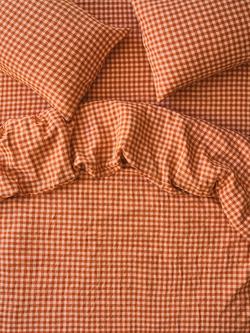 Piglet in Bed Colour Drench Gingham Linen Blend Bedding, Cinnamon/Peach