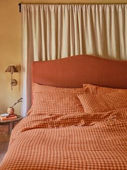 Piglet in Bed Colour Drench Gingham Linen Blend Bedding - view 2, Cinnamon/Peach