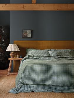 Piglet in Bed Colour Drench Gingham Linen Blend Bedding - view 2, Fern Green/Dusk Blue