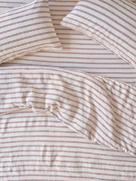 Piglet in Bed Kemptown Stripe Linen Blend Bedding, Ivory/Rhubarb