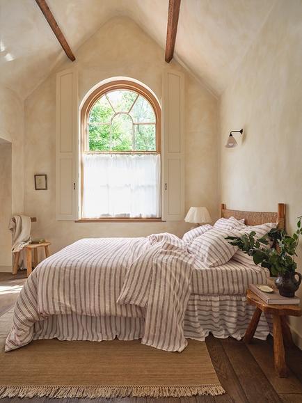 Piglet in Bed Kemptown Stripe Linen Blend Bedding - view 2, Ivory/Rhubarb