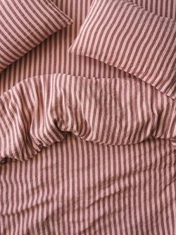 Piglet in Bed Pembroke Stripe Linen Bedding, Rhubarb/Rose