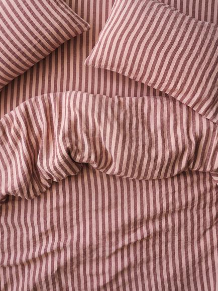 Piglet in Bed Pembroke Stripe Linen Bedding, Rhubarb/Rose