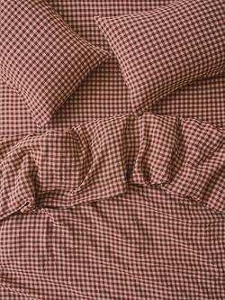 Piglet in Bed Gingham Linen Bedding, Rhubarb/Oatmeal