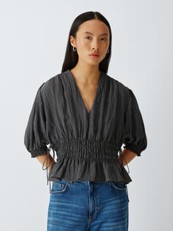 AND/OR Lulu V-Neck Gathered Top, Charcoal