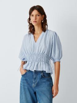 AND/OR Lulu V-Neck Gathered Top, Light Blue