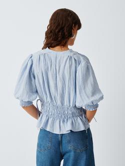 AND/OR Lulu V-Neck Gathered Top - view 2, Light Blue