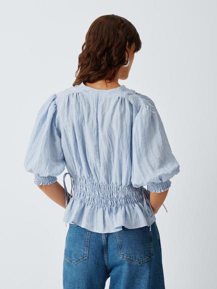 AND/OR Lulu V-Neck Gathered Top - view 2, Light Blue