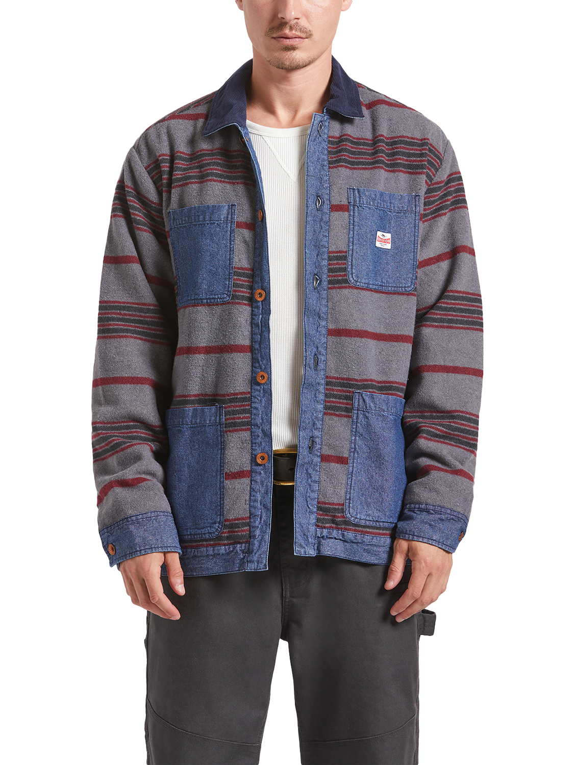 Product image 2 of 9, which shows Brixton Altered Threads Chore Coat, Medium Wash Denim, S