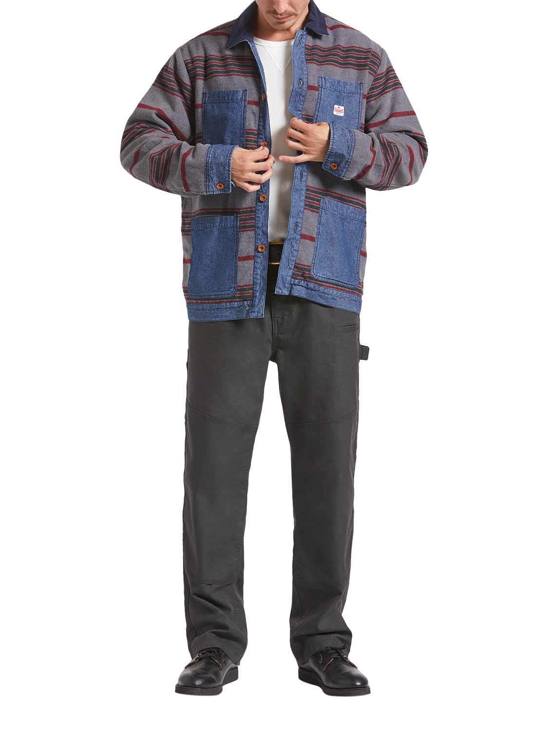 Product image 3 of 9, which shows Brixton Altered Threads Chore Coat, Medium Wash Denim, S