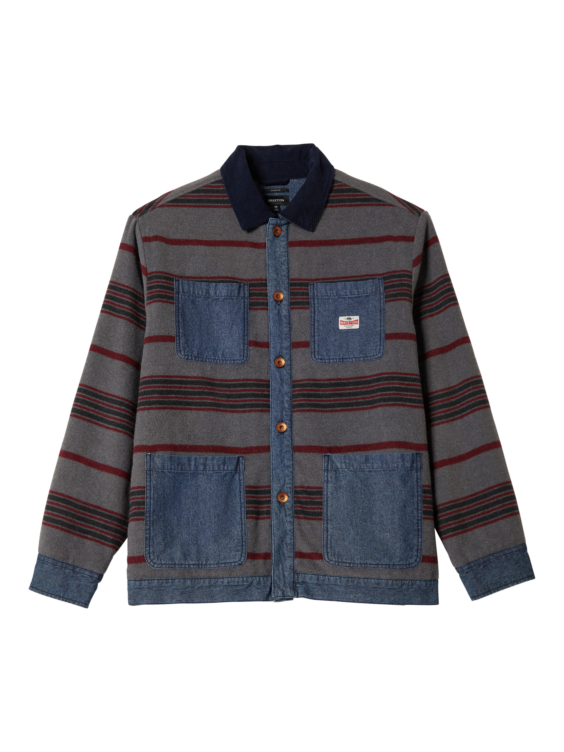 Product image 4 of 9, which shows Brixton Altered Threads Chore Coat, Medium Wash Denim, S