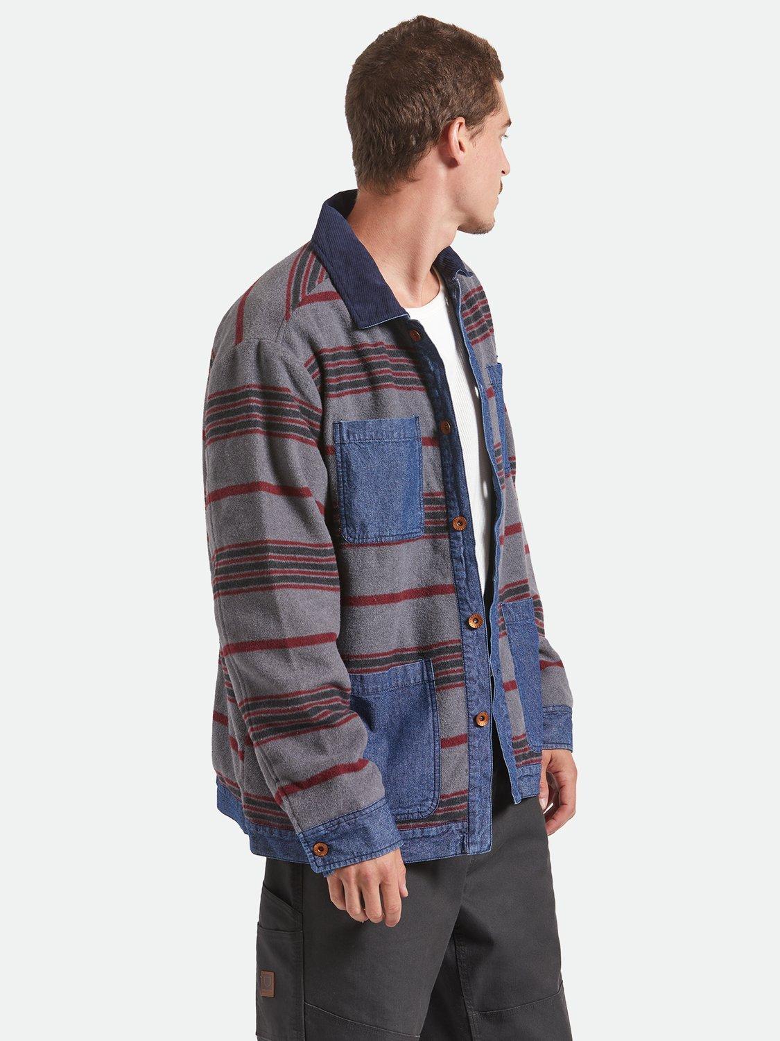 Product image 9 of 9, which shows Brixton Altered Threads Chore Coat, Medium Wash Denim, S