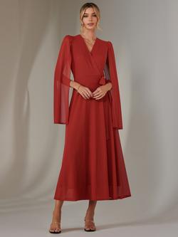Jolie Moi Cape Sleeve Midi Dress, Brick Red, Brick Red