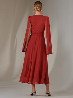 Jolie Moi Cape Sleeve Midi Dress, Brick Red - view 2, Brick Red