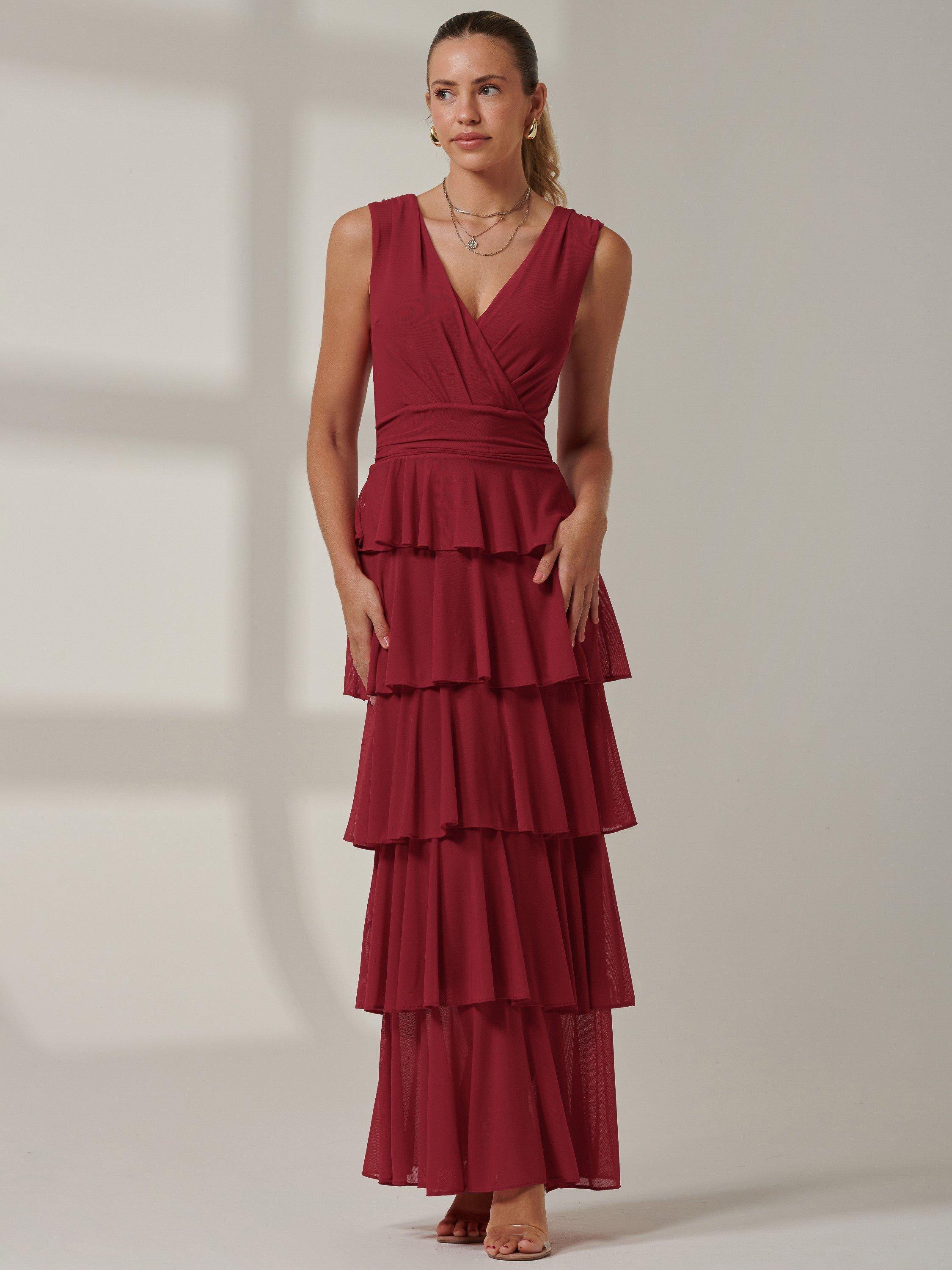 Jolie Moi Sleeveless V Neck Tiered Maxi Dress