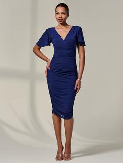 Jolie Moi Ruched Mesh Bodycon Dress, Navy, Navy