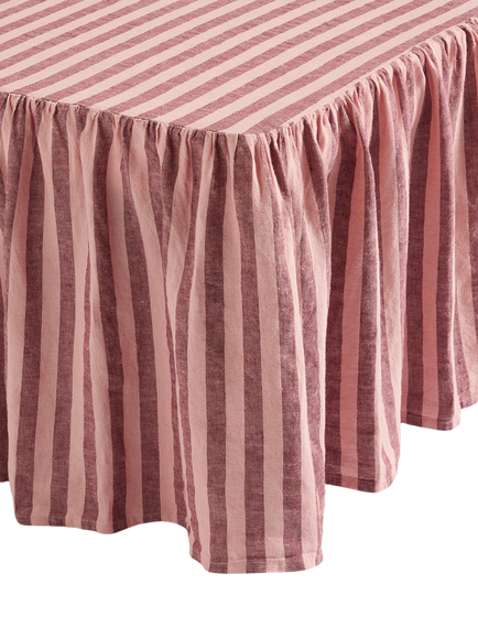 Piglet in Bed Pembroke Stripe Linen Blend Valance, Rhubarb/Rose