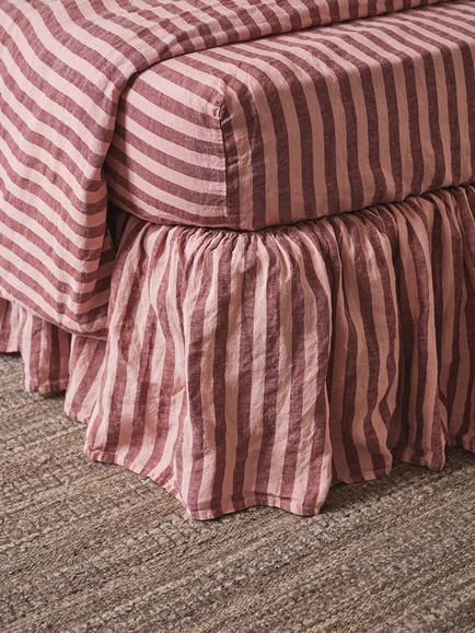 Piglet in Bed Pembroke Stripe Linen Blend Valance - view 2, Rhubarb/Rose