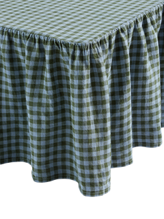 Piglet in Bed Colour Drench Gingham Linen Blend King Valance, Fern Green/Dusk Blue