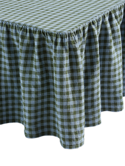 Piglet in Bed Colour Drench Gingham Linen Blend Valance, Fern Green/Dusk Blue