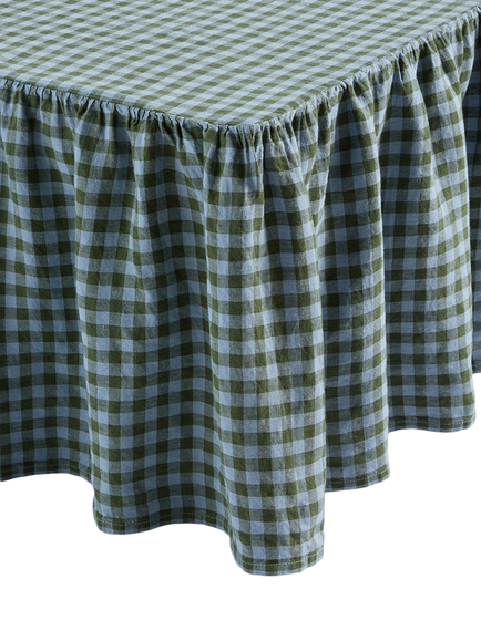 Piglet in Bed Colour Drench Gingham Linen Blend Valance, Fern Green/Dusk Blue