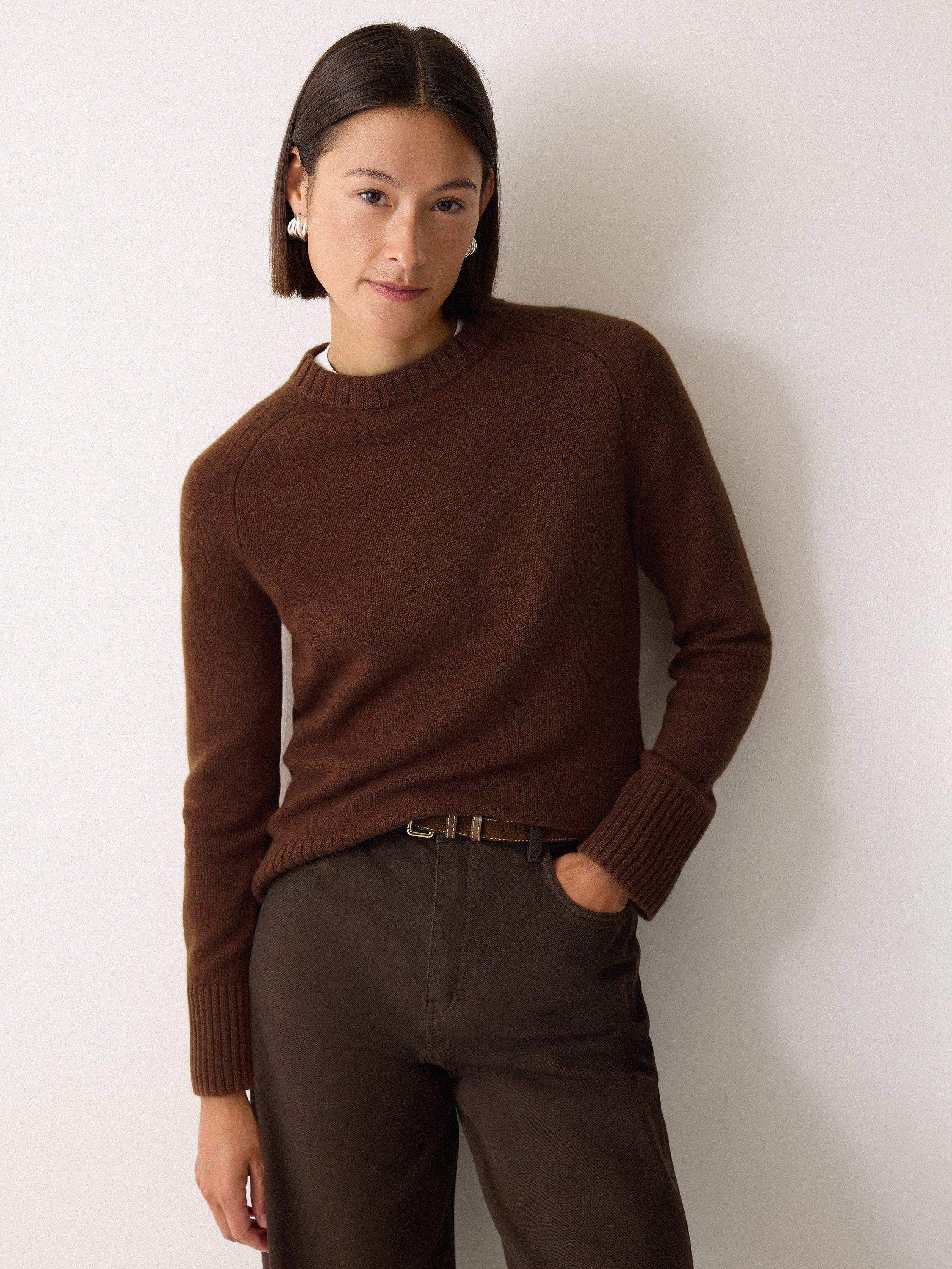Product image 1 of 5, which shows Jigsaw Wool Rich Saddle Jumper, Brown, XS